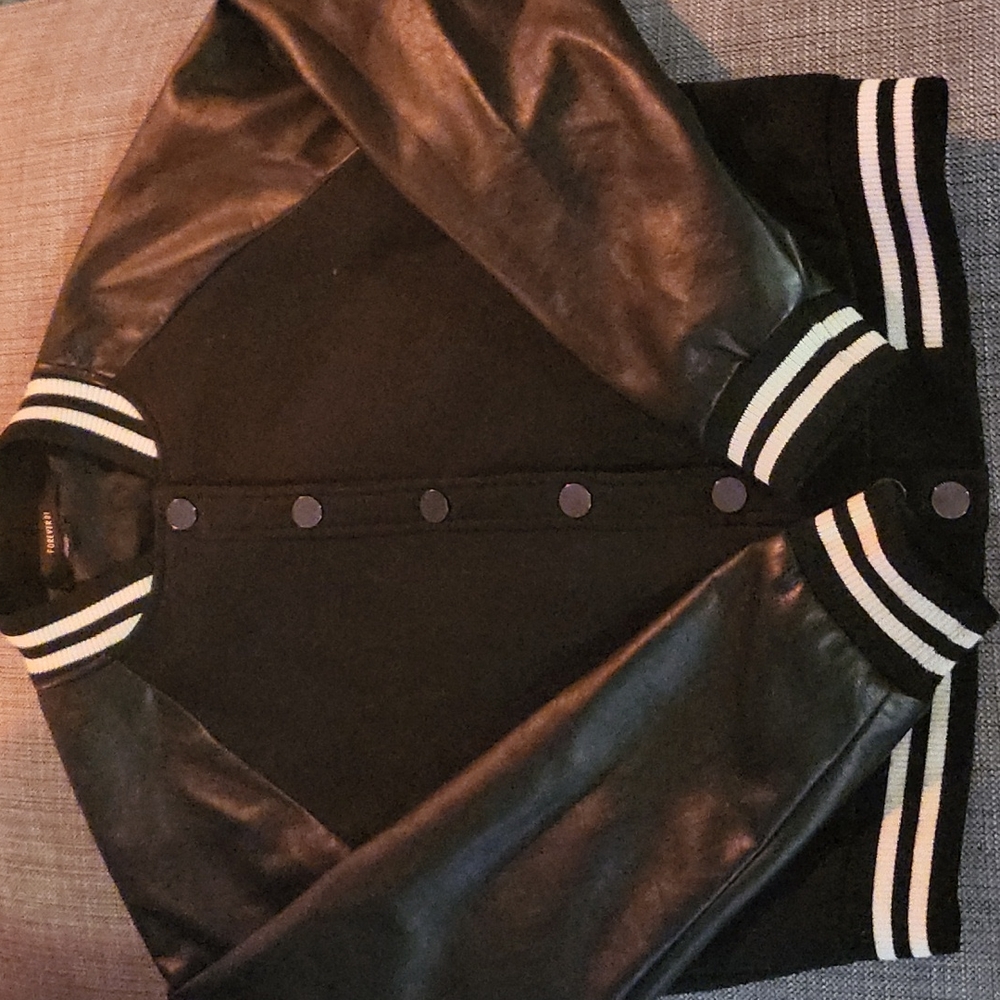 Baseball varsity bomber Jacket black Faux sleeve